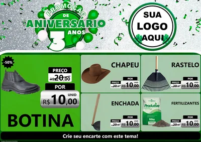Modelo de Encarte para Encarte A4 Horizontal com o tema Promoção de Aniversário - 3 Anos para Agropecuária