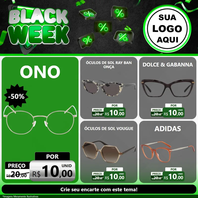 Modelo de Rede Social para Feed Facebook com o tema Black Week para Óticas