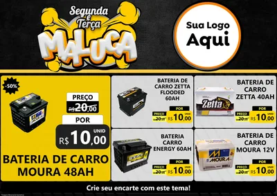 Modelo de Encarte para Encarte A4 Horizontal com o tema Segunda e Terça Maluca para Baterias Elétricas