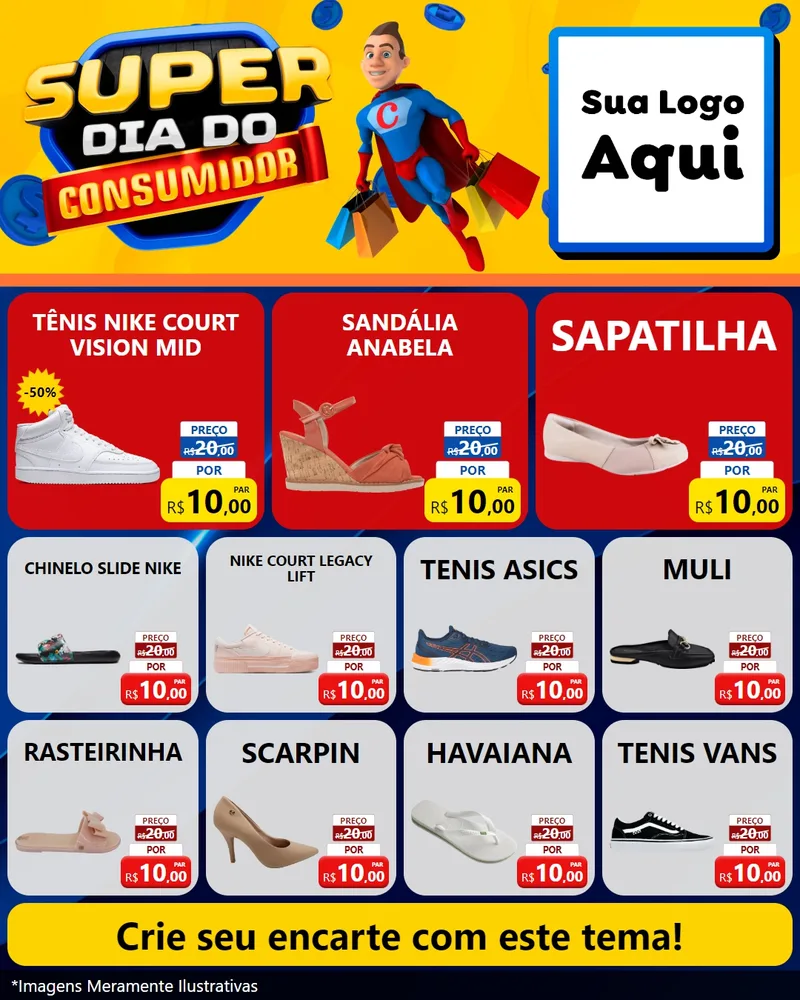 Modelo de Rede Social para Feed Instagram com o tema Super Dia do Consumidor para Calçados