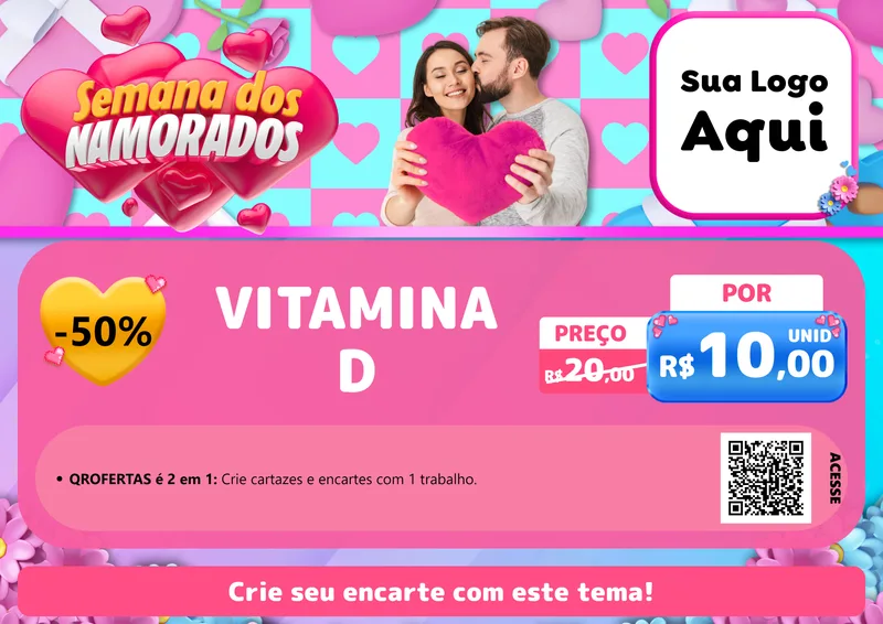 Modelo de Cartaz para Cartaz A4 Horizontal com o tema Semana dos Namorados para Farmácia