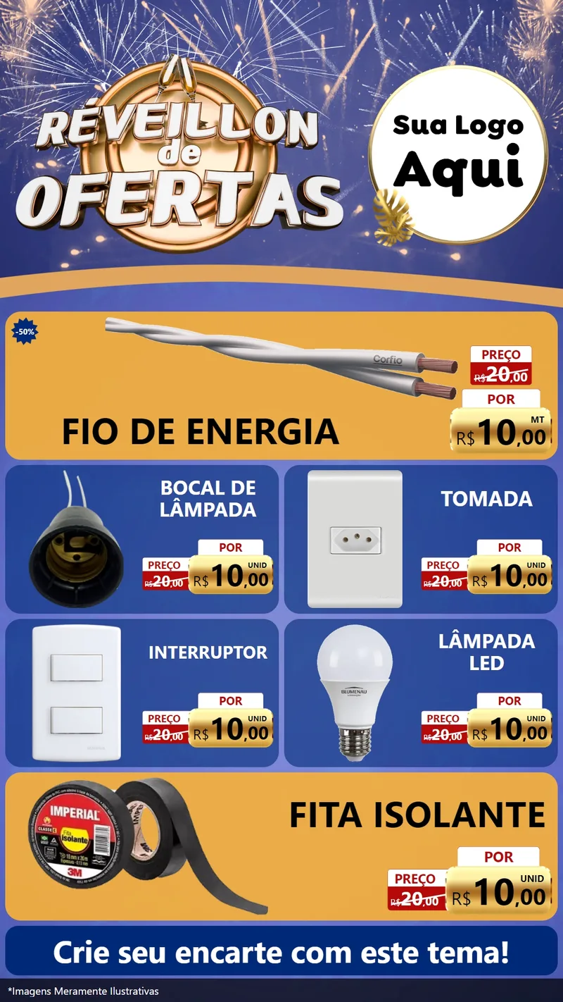 Modelo de TV para TV Vertical com o tema Réveillon de Ofertas para Materiais Elétricos