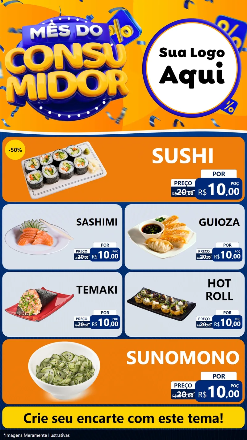 Modelo de TV para TV Vertical com o tema Mês do Consumidor para Comida japonesa