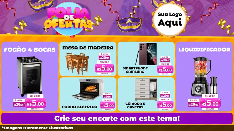 Modelo de TV para TV Horizontal com o tema Folia de Ofertas para Móveis e Eletro