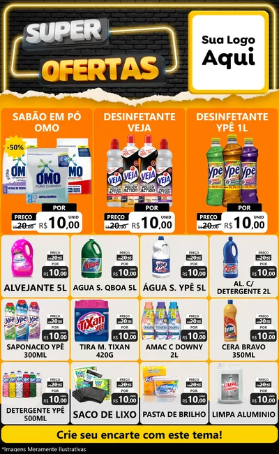 Modelo de Encarte para Encarte Grande com o tema Super Ofertas para Produtos de Limpeza