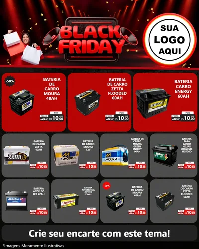 Modelo de Rede Social para Feed Instagram com o tema Black Friday para Baterias Elétricas