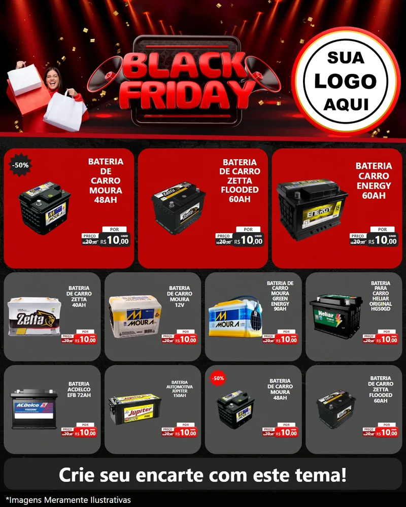Modelo de Rede Social para Feed Instagram com o tema Black Friday para Baterias Elétricas