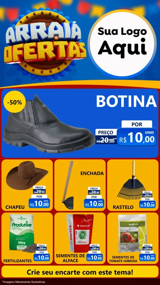Modelo de Rede Social para Stories com o tema Arraiá de Ofertas - Junina para Agropecuária