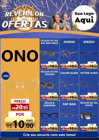 Modelo de Encarte para Encarte A4 Vertical com o tema Réveillon de Ofertas para Óticas