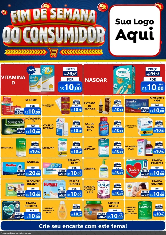 Modelo de Encarte para Encarte A4 Vertical com o tema Fim de Semana do Consumidor para Farmácia
