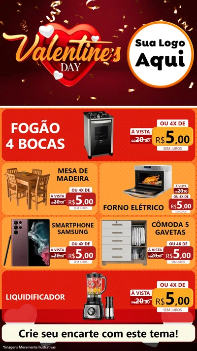 Modelo de TV para TV Vertical com o tema Valentine's Day para Móveis e Eletro