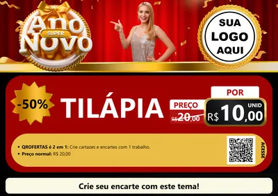 Modelo de Cartaz para Cartaz A4 Horizontal com o tema Super Ano Novo para Peixaria
