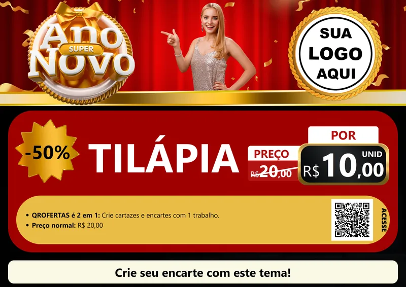 Modelo de Cartaz para Cartaz A4 Horizontal com o tema Super Ano Novo para Peixaria