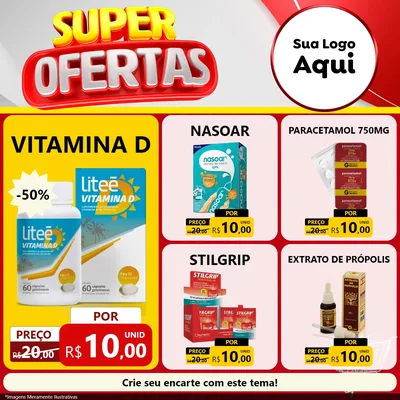 Modelo de Rede Social para Feed Facebook com o tema Super Ofertas para Farmácia