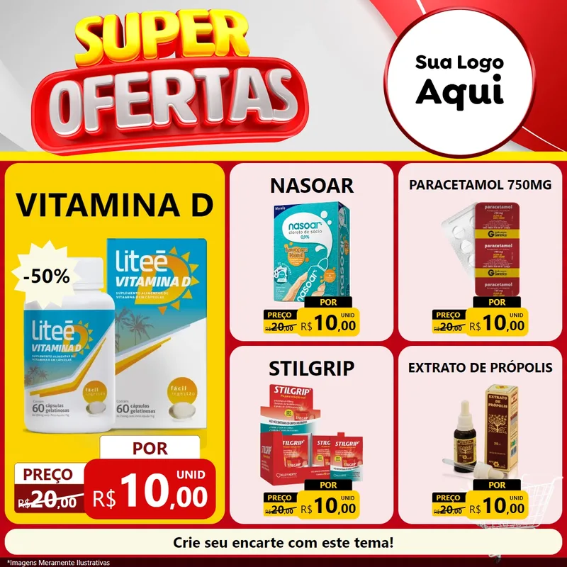 Modelo de Rede Social para Feed Facebook com o tema Super Ofertas para Farmácia