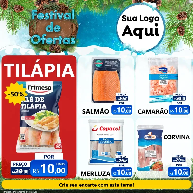 Modelo de Rede Social para Feed Facebook com o tema Festival de Ofertas - Inverno para Peixaria