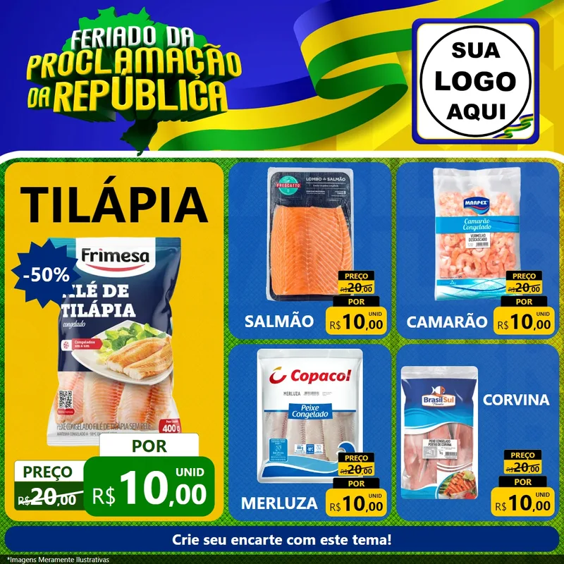 Modelo de Rede Social para Feed Facebook com o tema Feriado da Proclamação da República para Peixaria