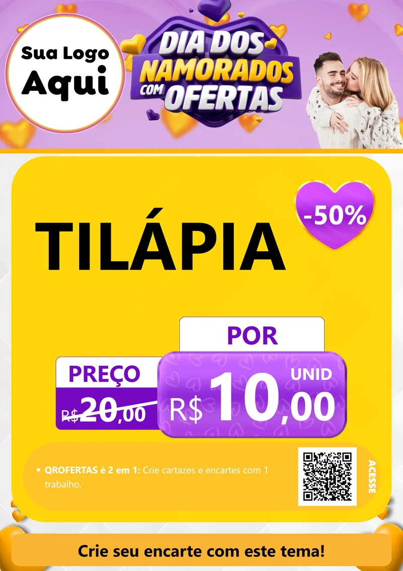 Modelo de Cartaz para Cartaz A4 Vertical com o tema Dia Dos Namorados Com Ofertas para Peixaria