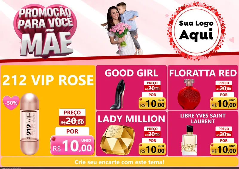 Modelo de Encarte para Encarte A4 Horizontal com o tema Promoção Para Você Mãe para Perfumes