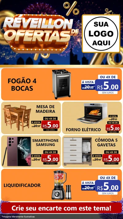 Modelo de TV para TV Vertical com o tema Réveillon de Ofertas para Móveis e Eletro