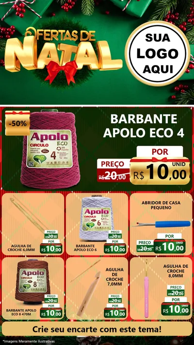 Modelo de Rede Social para Stories com o tema Ofertas de Natal para Armarinho e Aviamentos