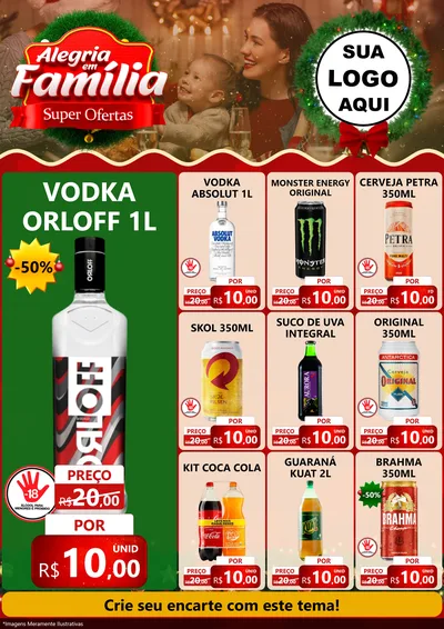 Modelo de Encarte para Encarte A4 Vertical com o tema Alegria Em Família - Super Ofertas para Distribuidora de bebidas