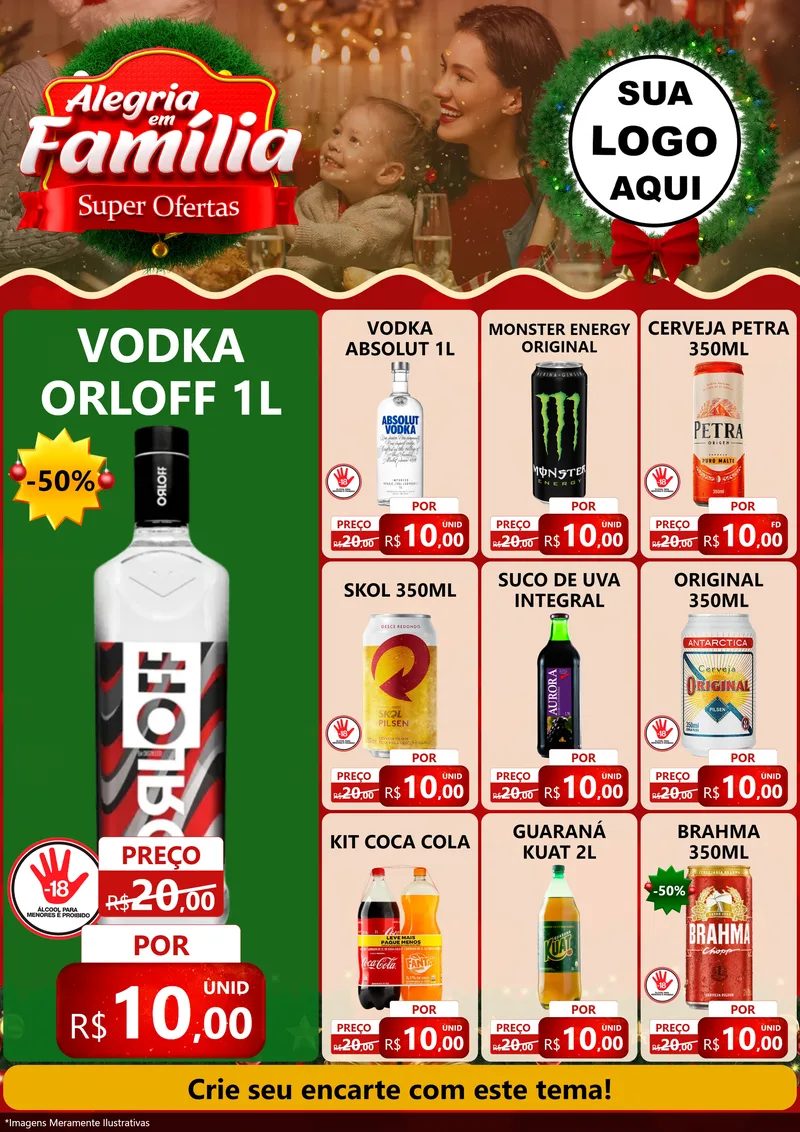 Modelo de Encarte para Encarte A4 Vertical com o tema Alegria Em Família - Super Ofertas para Distribuidora de bebidas