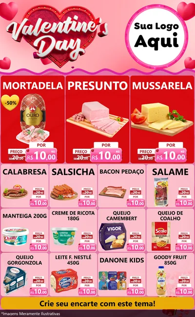 Modelo de Encarte para Encarte Grande com o tema Valentine's Day para Frios e Laticínios