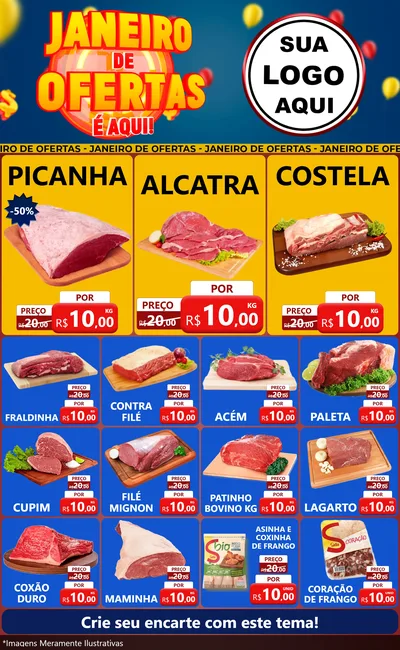 Modelo de Encarte para Encarte Grande com o tema Janeiro de Ofertas É Aqui! para Açougue