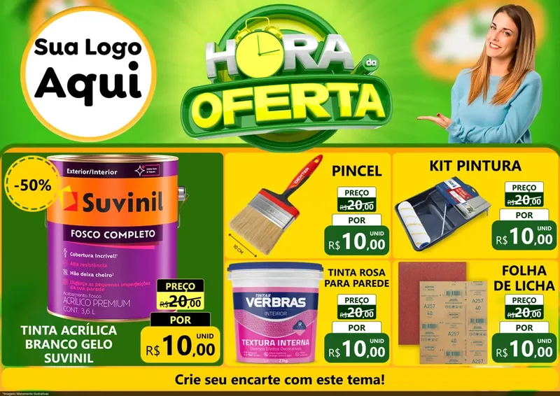 Modelo de Encarte para Encarte A4 Horizontal com o tema Hora da Oferta para Tintas e Ferramentas