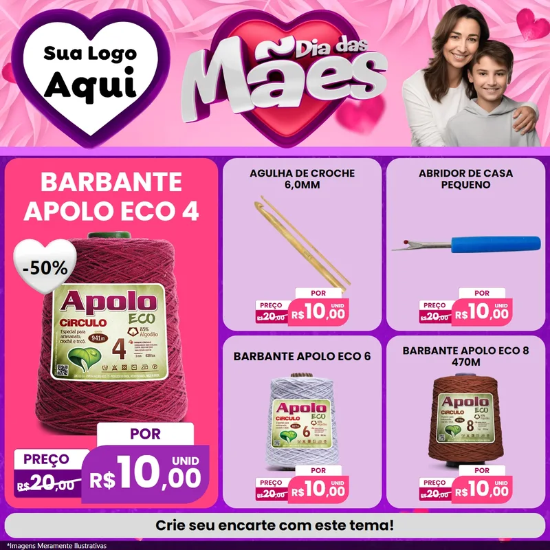 Modelo de Rede Social para Feed Facebook com o tema Dia das Mães para Armarinho e Aviamentos
