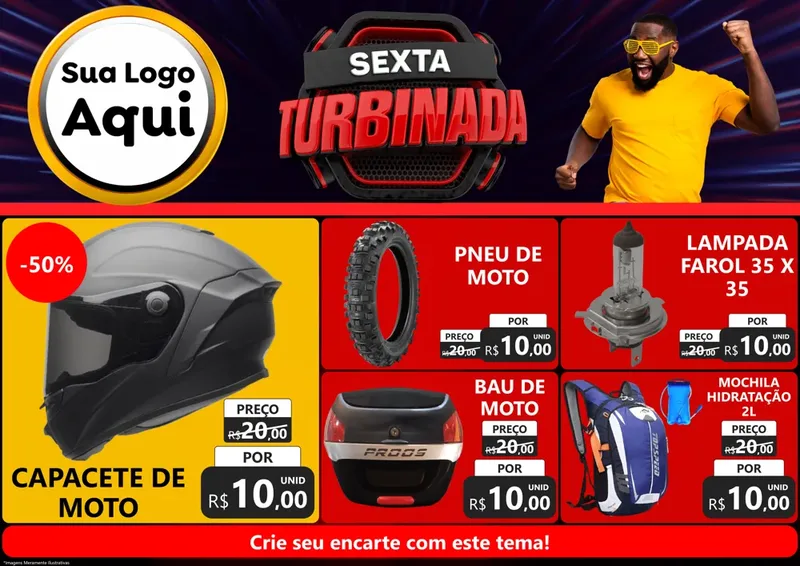 Modelo de Encarte para Encarte A4 Horizontal com o tema Sexta Turbinada para Moto peças