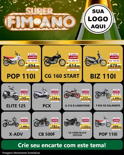 Modelo de Rede Social para Feed Instagram com o tema Super Fim de Ano para Concessionaria de Motos