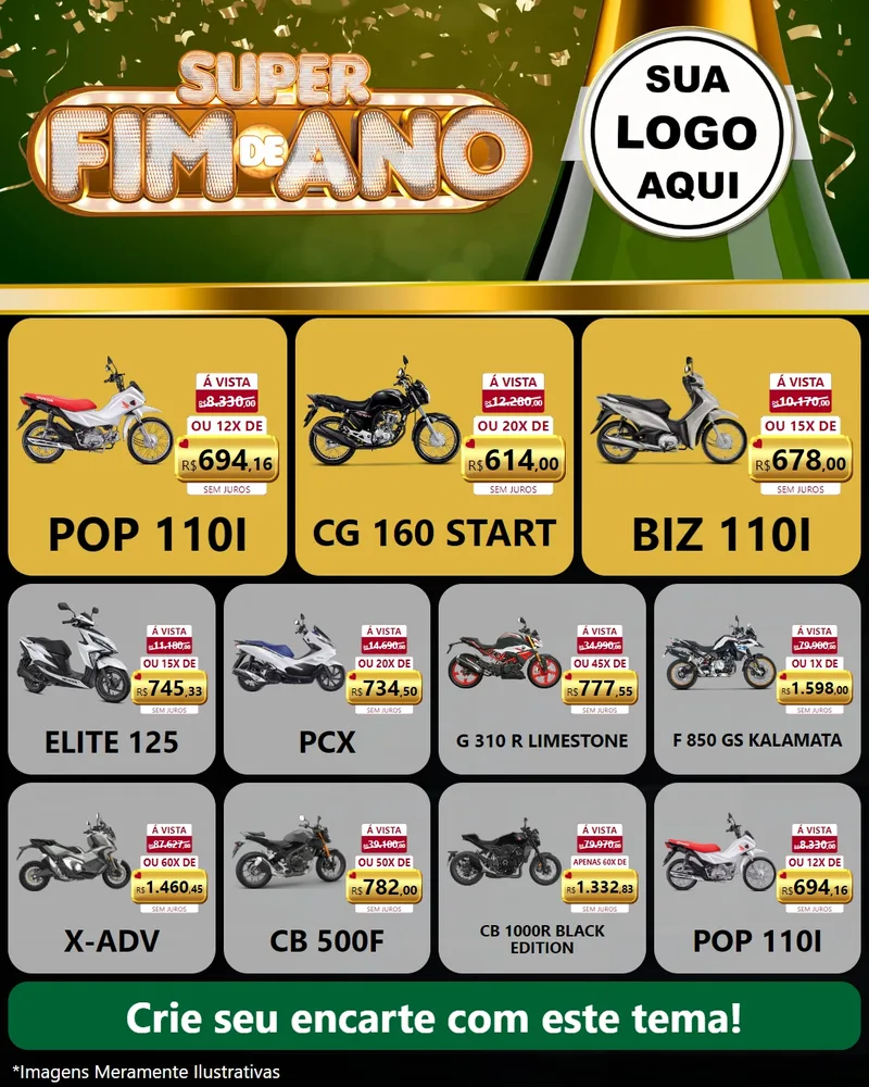Modelo de Rede Social para Feed Instagram com o tema Super Fim de Ano para Concessionaria de Motos
