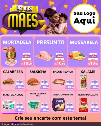 Modelo de Rede Social para Feed Instagram com o tema Dia das Mães para Frios e Laticínios