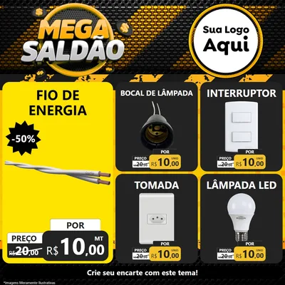 Modelo de Rede Social para Feed Facebook com o tema Mega Saldão para Materiais Elétricos