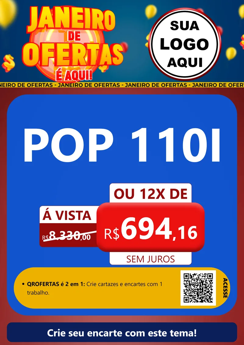 Modelo de Cartaz para Cartaz A4 Vertical com o tema Janeiro de Ofertas É Aqui! para Concessionaria de Motos