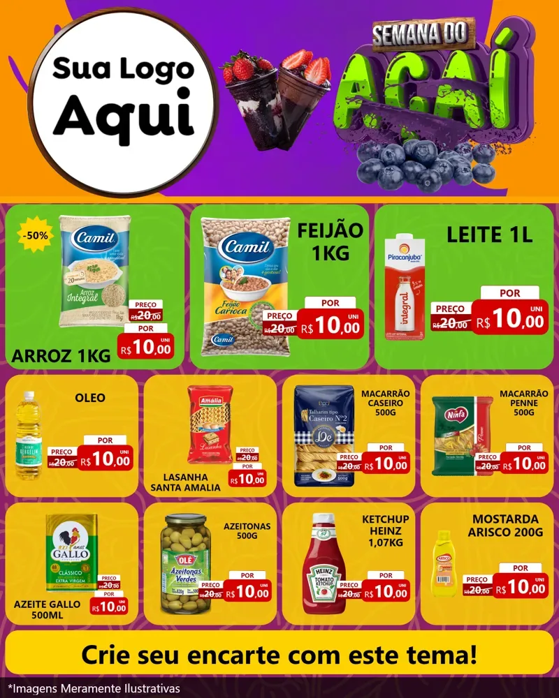Modelo de Rede Social para Feed Instagram com o tema Semana do Açaí para Supermercado
