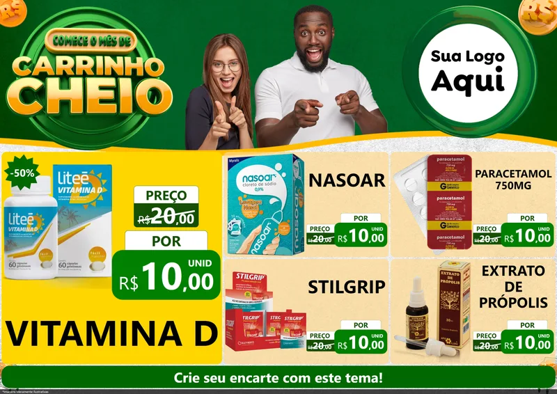 Modelo de Encarte para Encarte A4 Horizontal com o tema Carrinho Cheio para Farmácia