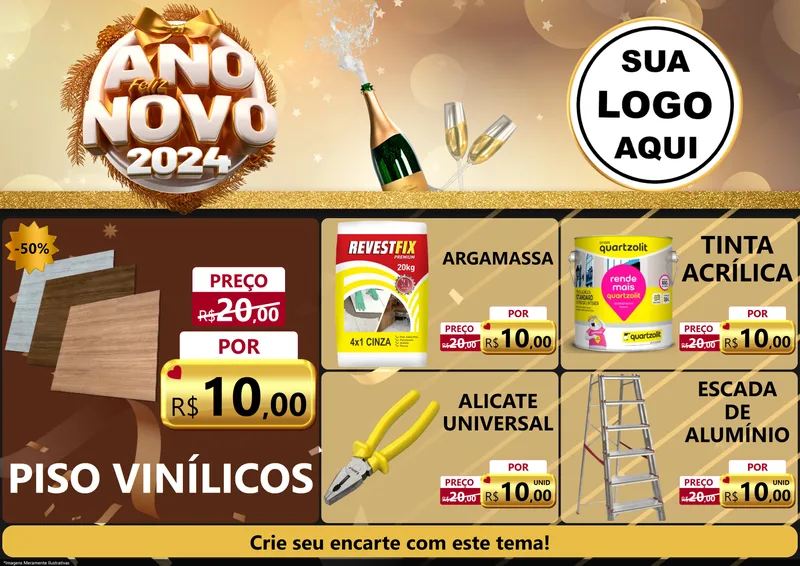 Modelo de Encarte para Encarte A4 Horizontal com o tema Feliz Ano Novo 2027 para Material para Construção