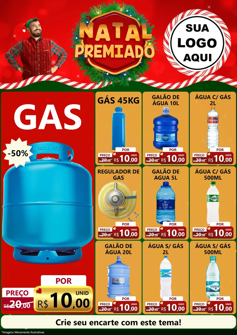 Modelo de Encarte para Encarte A4 Vertical com o tema Natal Premiado para Água e gás