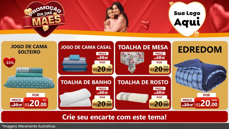 Modelo de TV para TV Horizontal com o tema Promoção Dia das Mães para Cama, Mesa e Banho