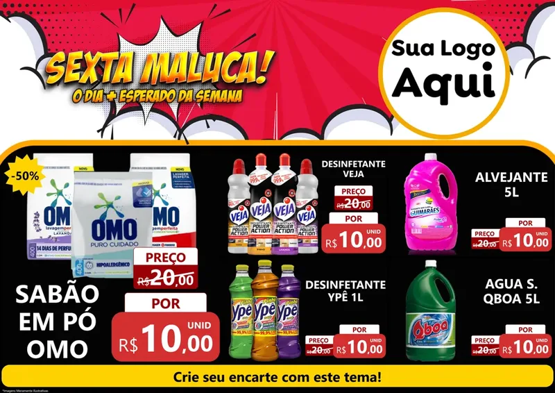 Modelo de Encarte para Encarte A4 Horizontal com o tema Sexta Maluca! para Produtos de Limpeza