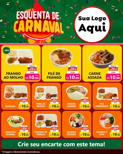 Modelo de Rede Social para Feed Instagram com o tema Esquenta de Carnaval para Restaurante