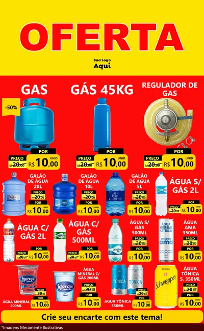 Modelo de Encarte para Encarte Grande com o tema OFERTA - Vermelho Cartaz para Água e gás
