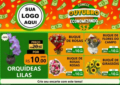 Modelo de Encarte para Encarte A4 Horizontal com o tema Comece Outubro Economizando para Floricultura e jardim