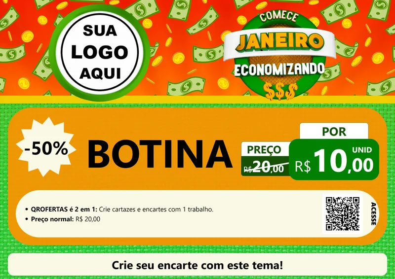 Modelo de Cartaz para Cartaz A4 Horizontal com o tema Comece Janeiro Economizando para Agropecuária