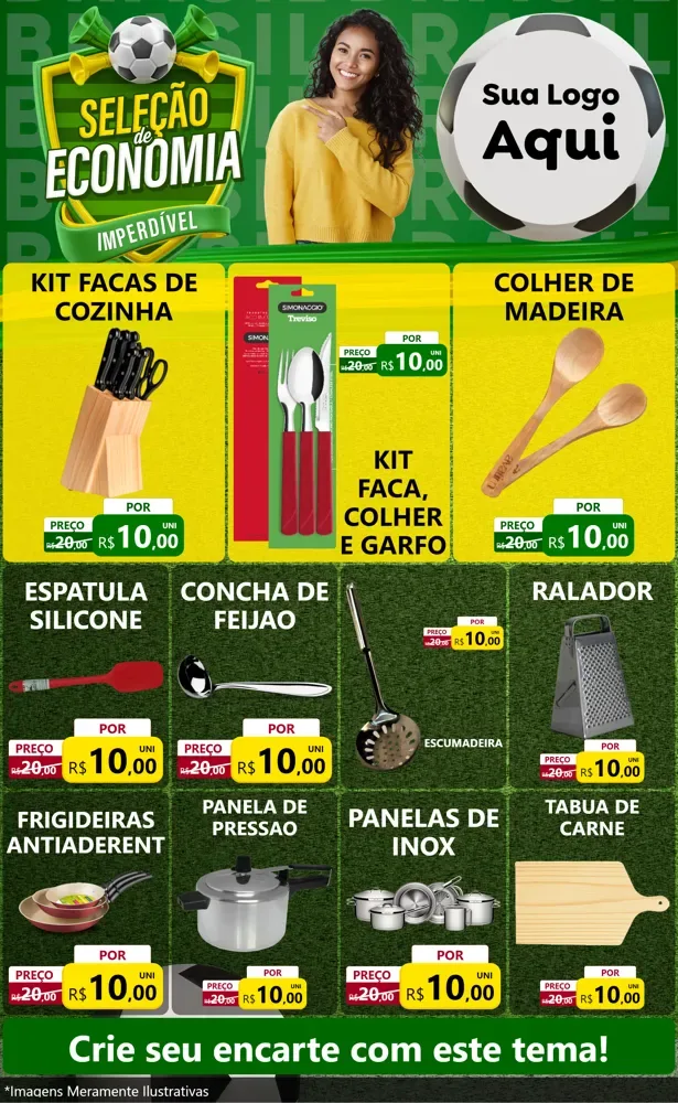 Modelo de Encarte para Encarte Grande com o tema Seleção de Economia - Copa para Utilidades Domésticas