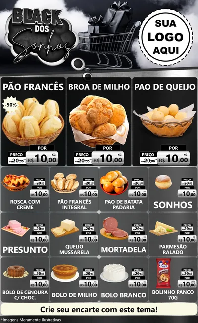 Modelo de Encarte para Encarte Grande com o tema Black dos Sonhos para Padaria