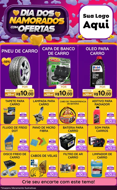 Modelo de Encarte para Encarte Grande com o tema Dia Dos Namorados Com Ofertas para Auto peças